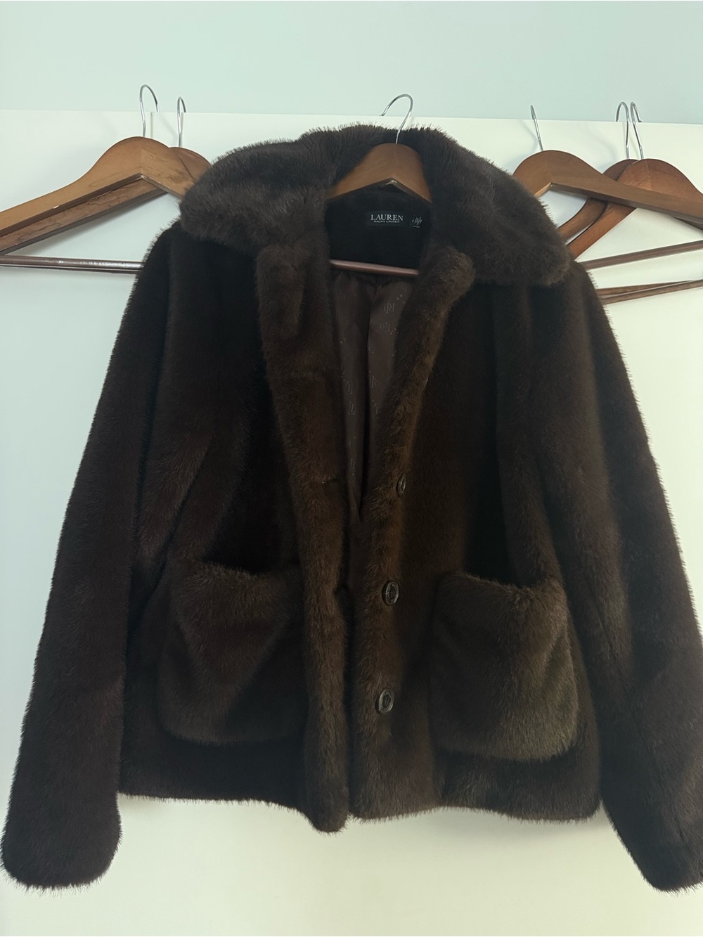 Lauren Ralph Lauren Dark Brown Faux Fur Teddy Jacket